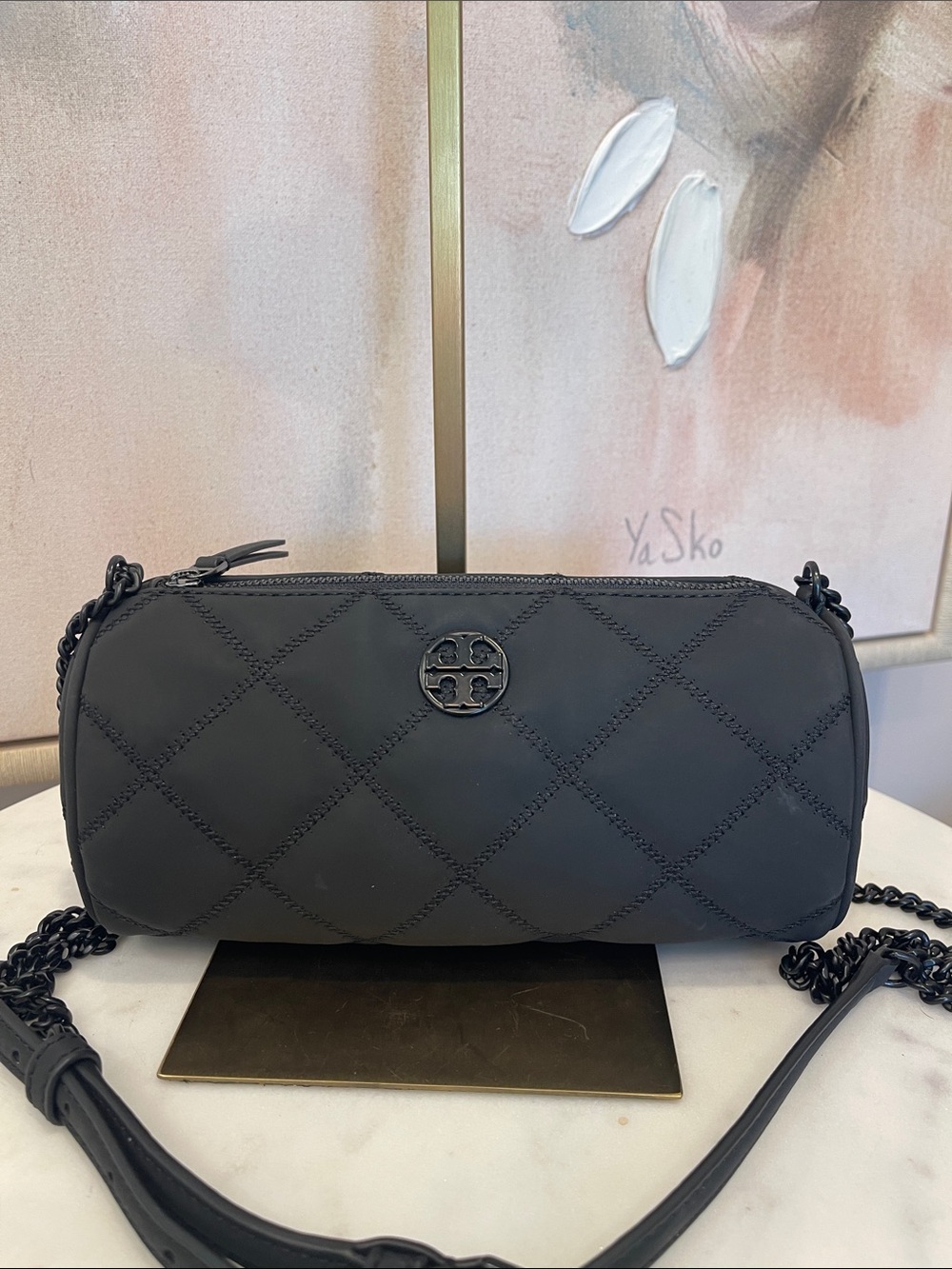 Tory Burch Black Willa Vegan Leather Barrel Crossbody